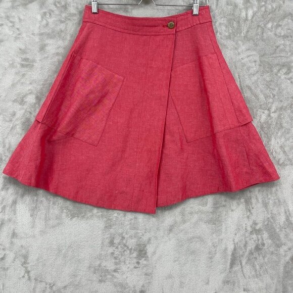 Anthropologie Dresses & Skirts - Postmark Anthropologie Vast Wrap Coral Linen Silk Blend Layered Skirt